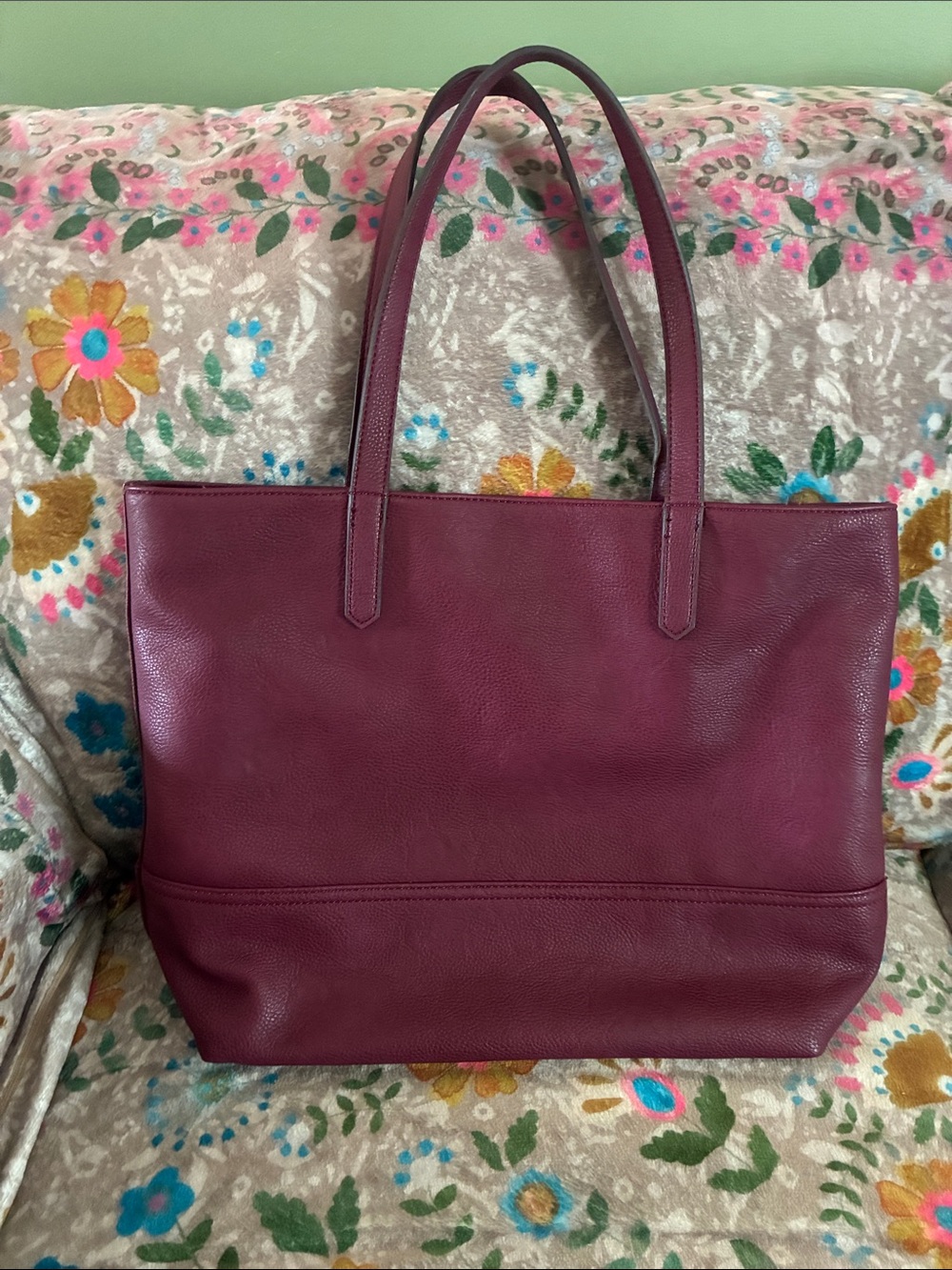 Street Level Parker Zip Top Tote Burgundy Faux Leather